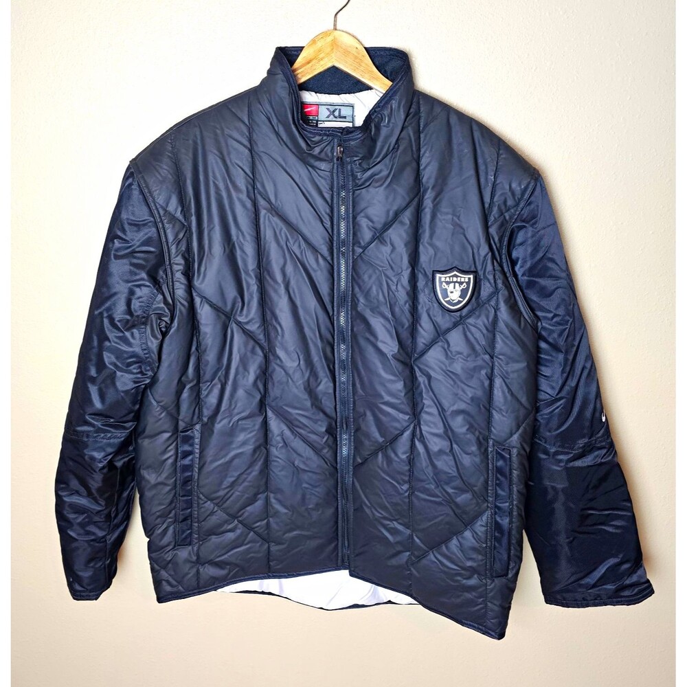 Vintage Nike Oakland Raiders NFL Quilted Team Jacket Black XL Winter Coat